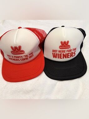 Wienerschnitzel Two Baseball Trucker Hats “Just Here .. & “Not A Party.. NWOT